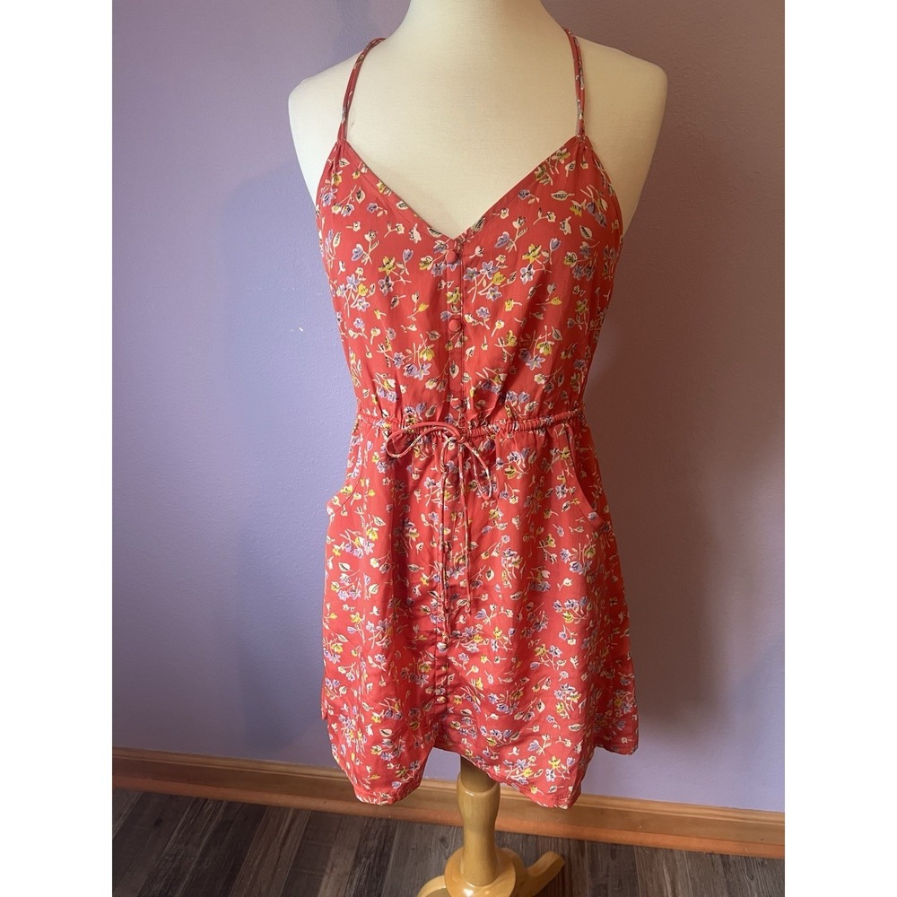 American Eagle Pink Coral Floral Summer Spaghetti Strap Mini Dress Pockets Sz 2